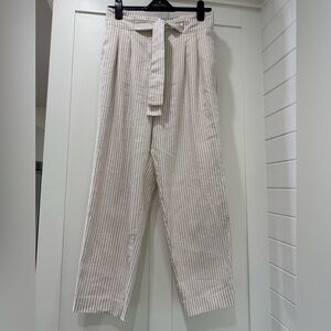 Ann Taylor Cream Stripped Linen Blend Pants